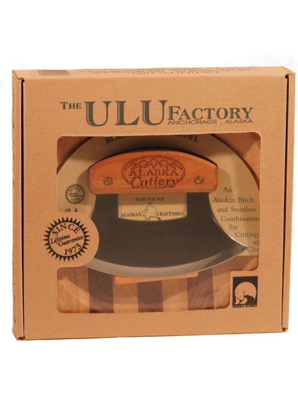 Curved Ulu Knife Set with Wood Handle & Chopping Board - Handmade in Alaska
